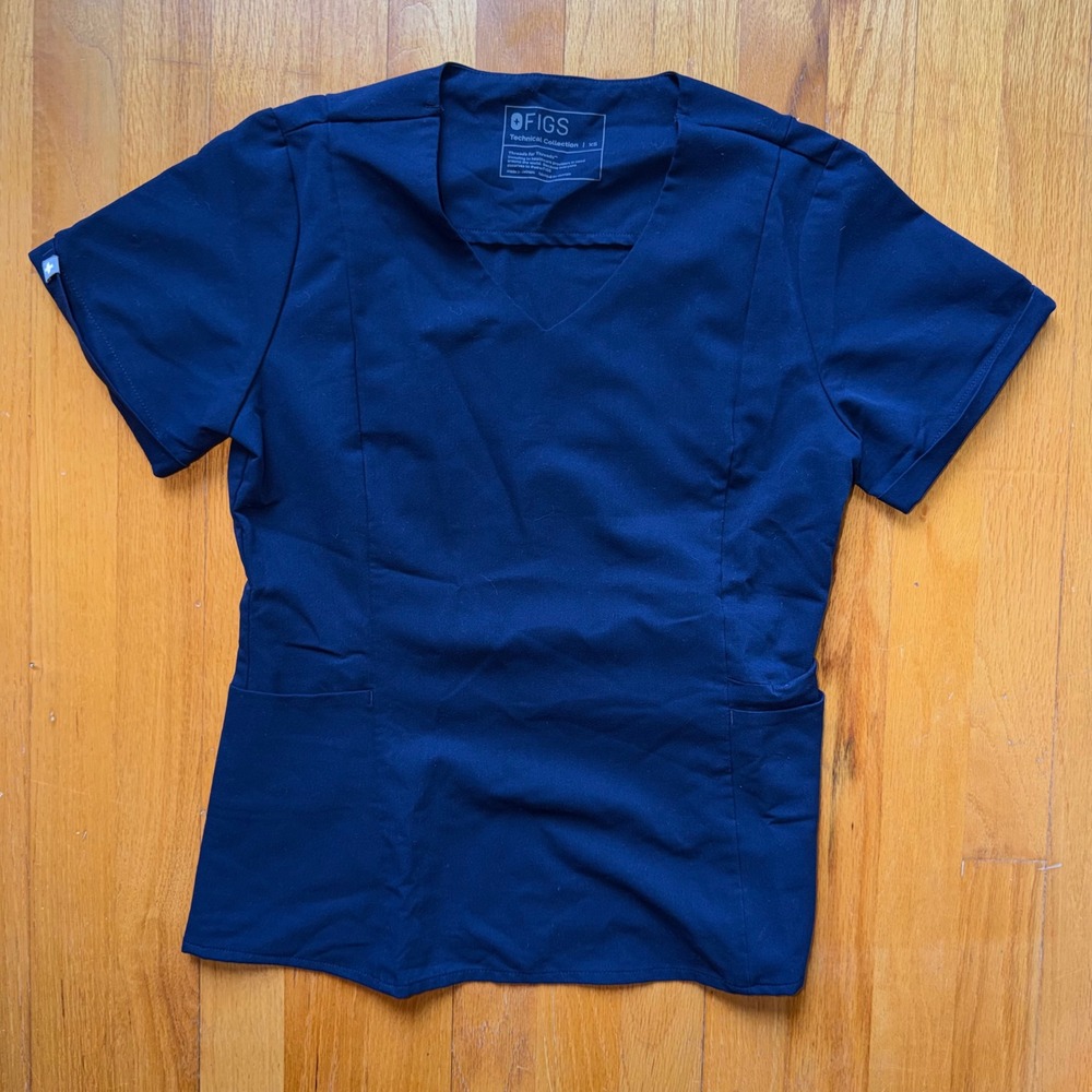FIGS Limited‎ Edition Inala V-Neck Scrub Top Navy Blue Side Zipper Rolled XS